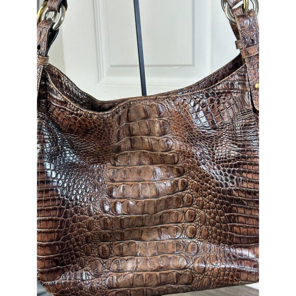 Brahmin Jacqueline Satchel Pecan Croc Embossed Leather Handbag Suede Lined - Picture 9 of 10